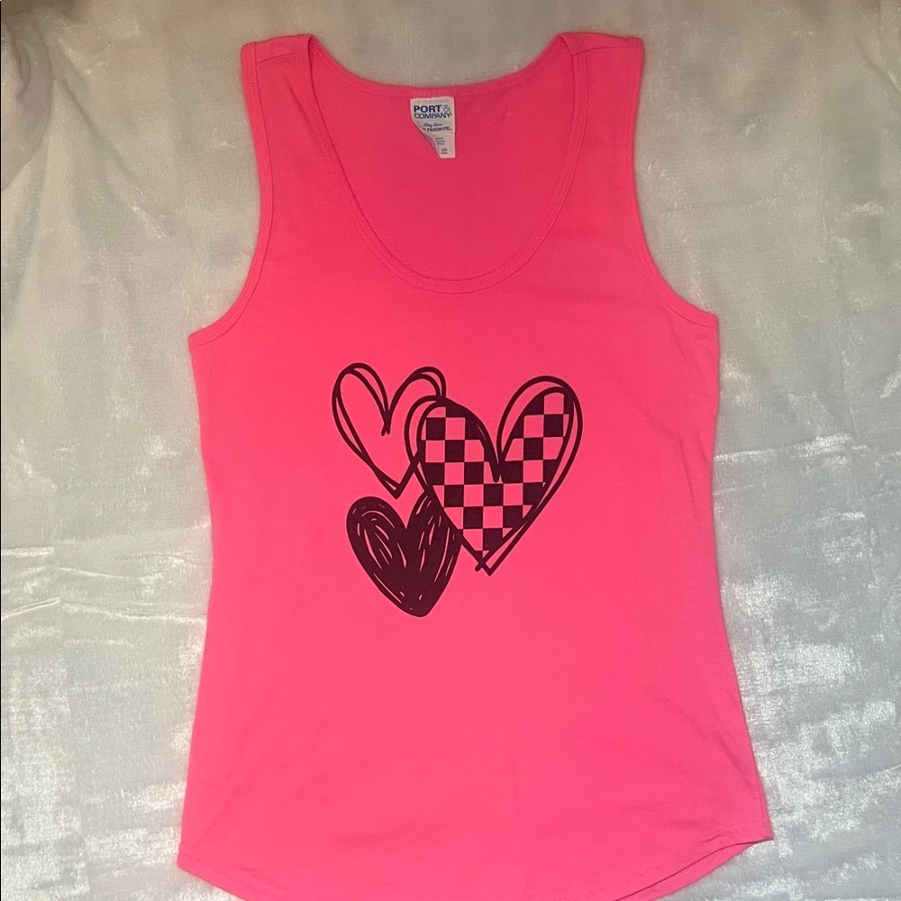 Port and Company Pink Heart Tank Top